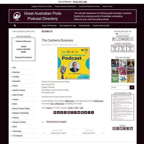 The Canberra Business Podcast
Screenshot of the podcast listing on the Great Australian Pods website