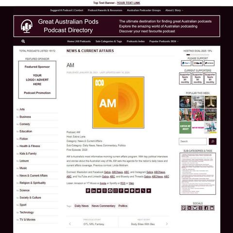 AM
Screenshot of the podcast listing on the Great Australian Pods website