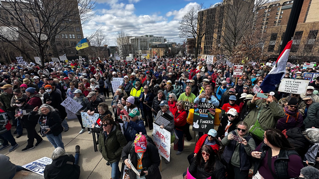 Giant crowd of people in Madison, Wisconsin protesting Trump/Musk Giant crowd of people in Madison, Wisconsin protesting Trump/Musk