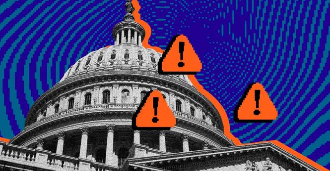 Photo collage showing error messages over Congress.