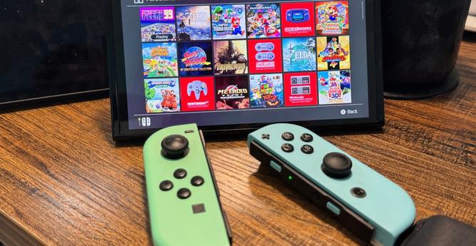 Picture of a Nintendo Switch OLED edition.