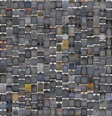 Mosaic of 250 photos of historical markers arranged in 18 columns of around 14 markers each