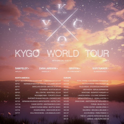 Kygo World Tour poster showing tour dates for various North American and European cities.