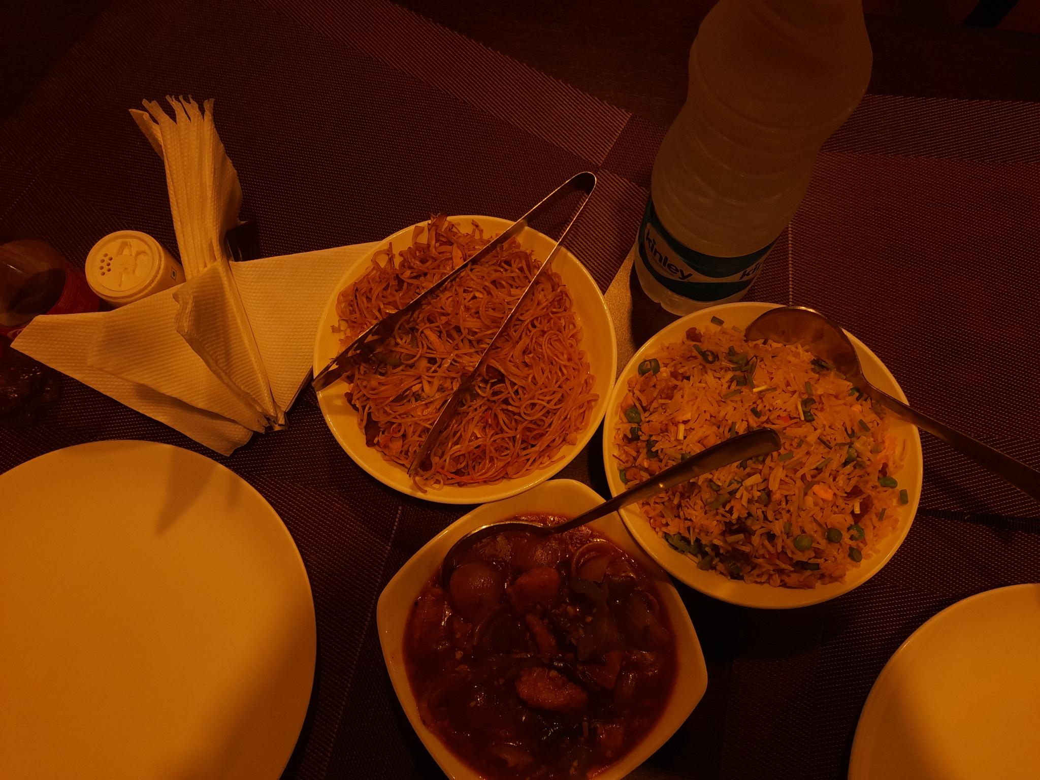 A top view of what the mappers ordered to "refuel" themselves, noodles, fried rice and chilli chicken, along with some water, bottles of coke in the corner. Allegedly, they washed it all down with some coffee in the end. A top view of what the mappers ordered to "refuel" themselves, noodles, fried rice and chilli chicken, along with some water, bottles of coke in the corner. Allegedly, they washed it all down with some coffee in the end.
