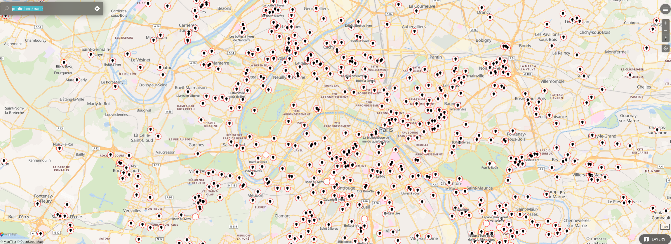 An image displaying the results of an OsmAPP query from the public bookcase category.