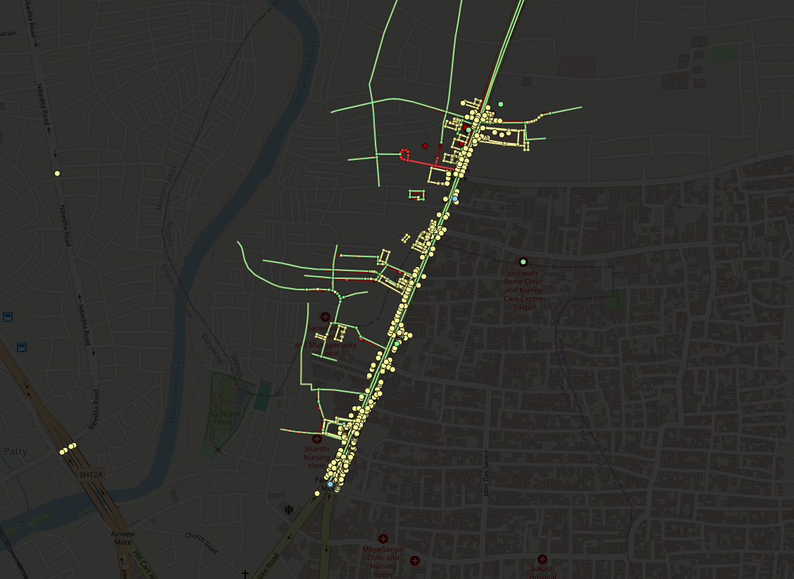 A view of the features added, modified, and removed during and after the mapping party, including minor fixes and clean-ups, on Achavi.