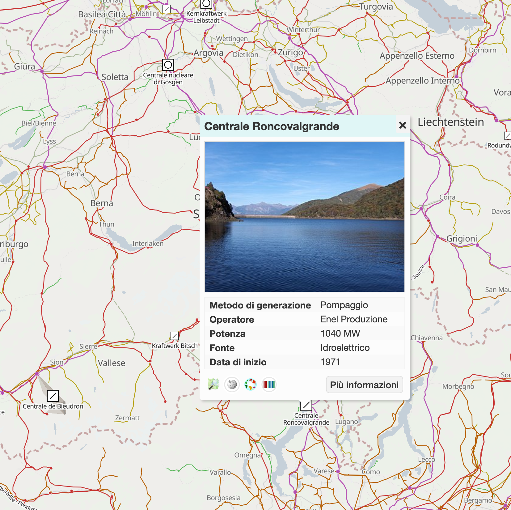 Screenshot of Open Infrastructure Map translated into Italian