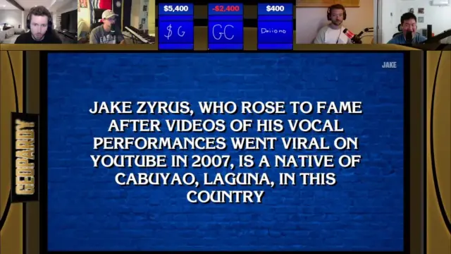 Jeopardy-style question in the category “Jake”: Jake Zyrus, who rose to fame after videos of his vocal performances went viral on YouTube in 2007, is a native of Cabuyao, Laguna, in this country