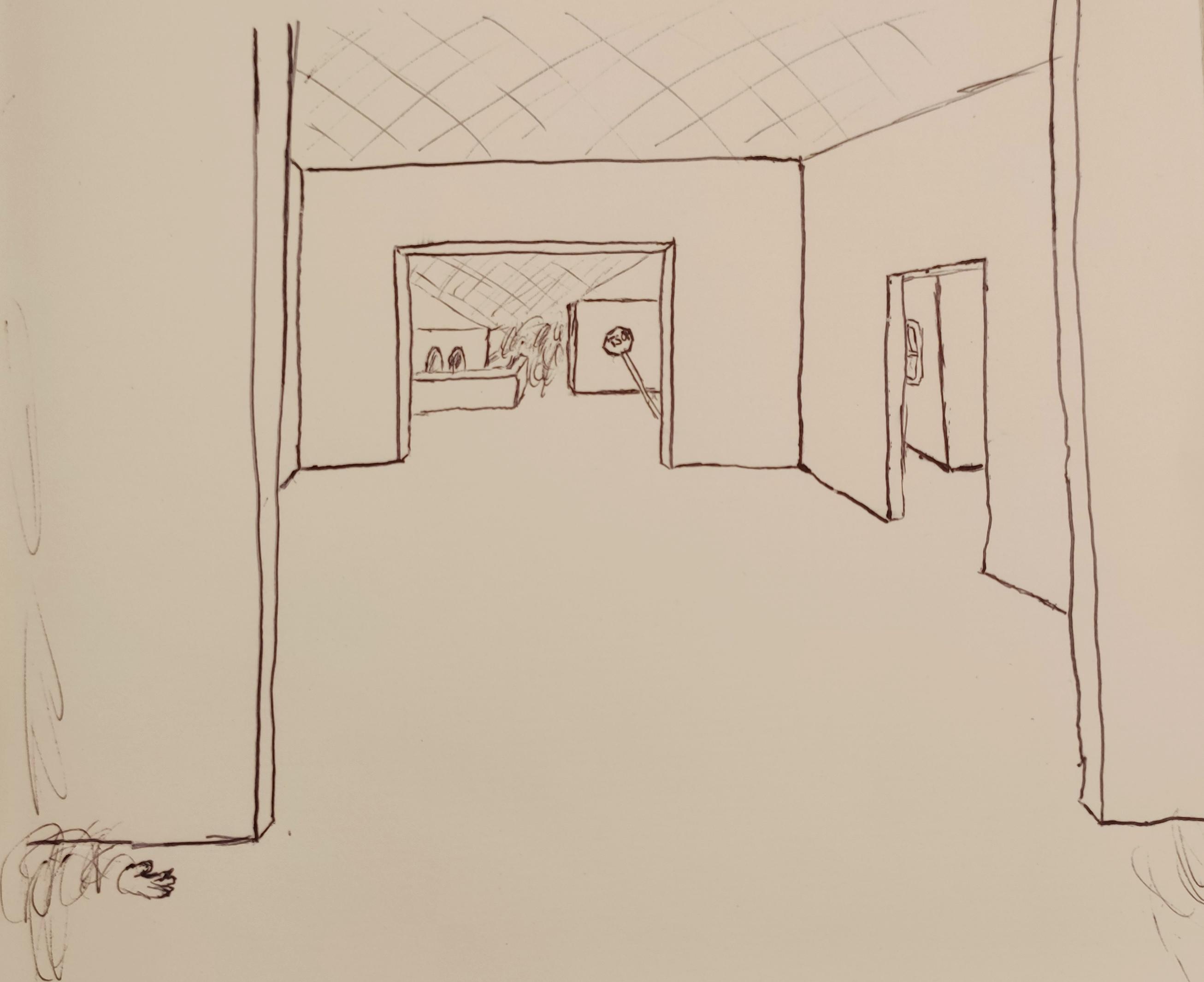 Desegnaĵo de la malantaŭejoj (de la "backrooms")