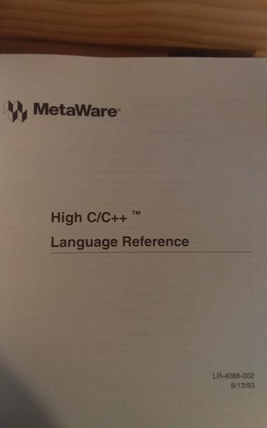 The title page of a MetaWare High C/C++ Language Reference book