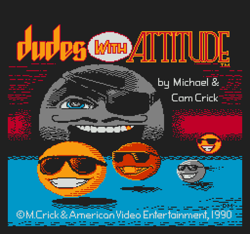 dudes with attitude are balls, wearing shades, grinning, bouncing across a blue landscape. a kinda evil looking ball is looming in the background, wearing an eye patch.