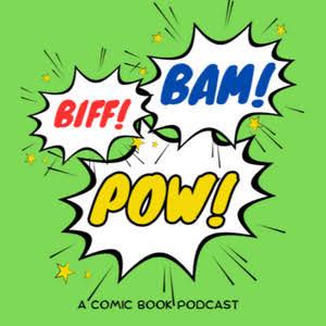 Three 1960s-style comic book sound effects: "Biff!" "Bam!" and "Pow!" on spiky-shaped backgrounds.