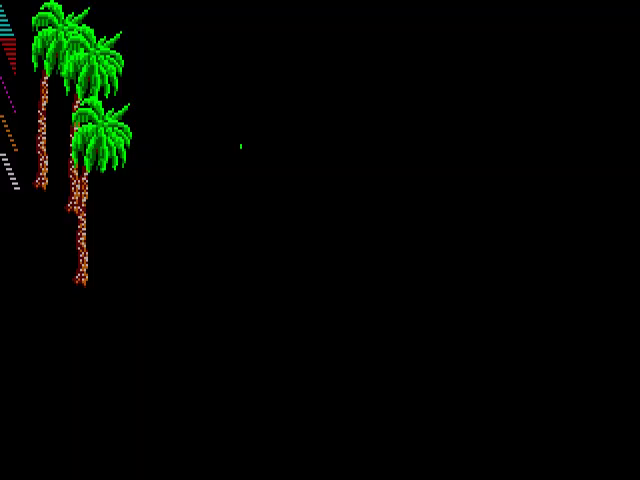 An animation of a scaled palm tree being drawn on a black background. The pixels are drawn top to bottom in sets of columns, filling in each of four repeated columns one after the next.