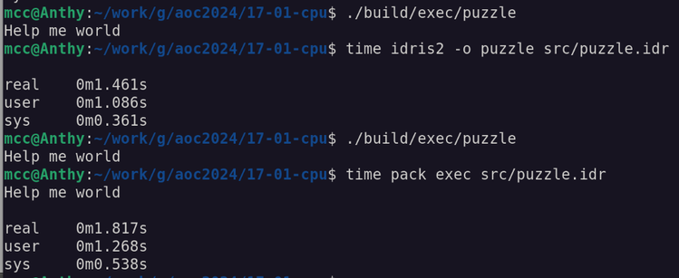 running idris2 and pack at the command line