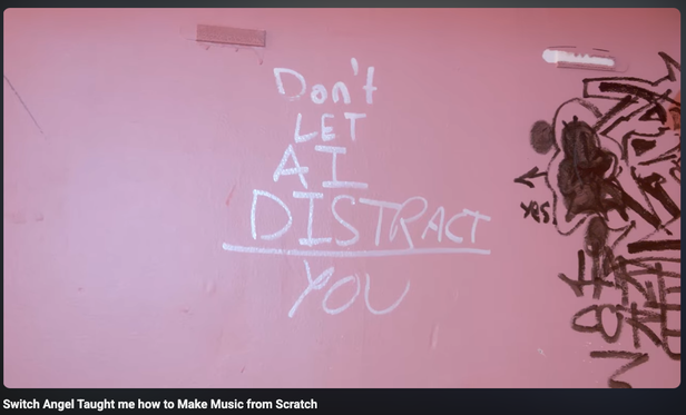 On a pink wall "Don't let AI DISTRACT you" is written.