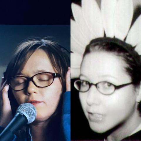 Girl from Dinner in America next to me, an equally awkward woman in similar glasses back in the '90s, wearing a weird sunflower headband