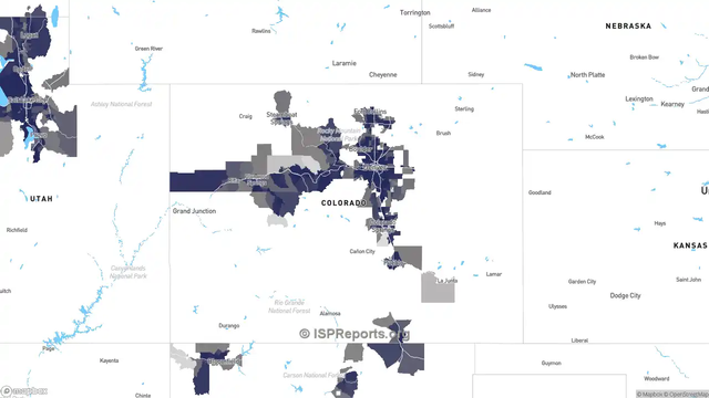 2025 map of terrestrial internet provider coverage in colorado.