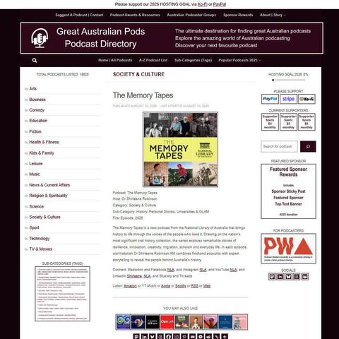The Memory Tapes   
Screenshot of the podcast listing on the Great Australian Pods website