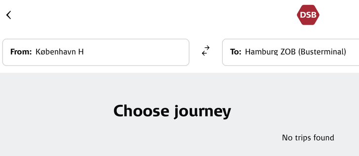 No journeys to Hamburg ZOB
