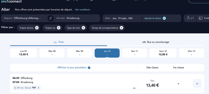 SNCF showing only 2nd class