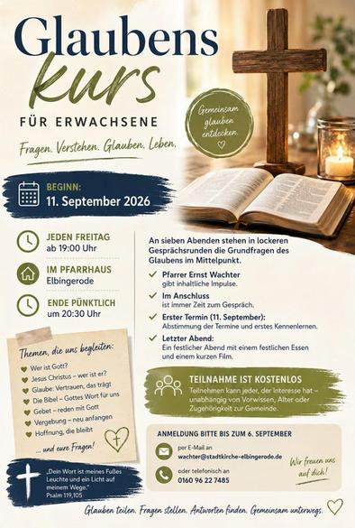 Plakat Glaubenskurs Stadfkitche Elbingerode