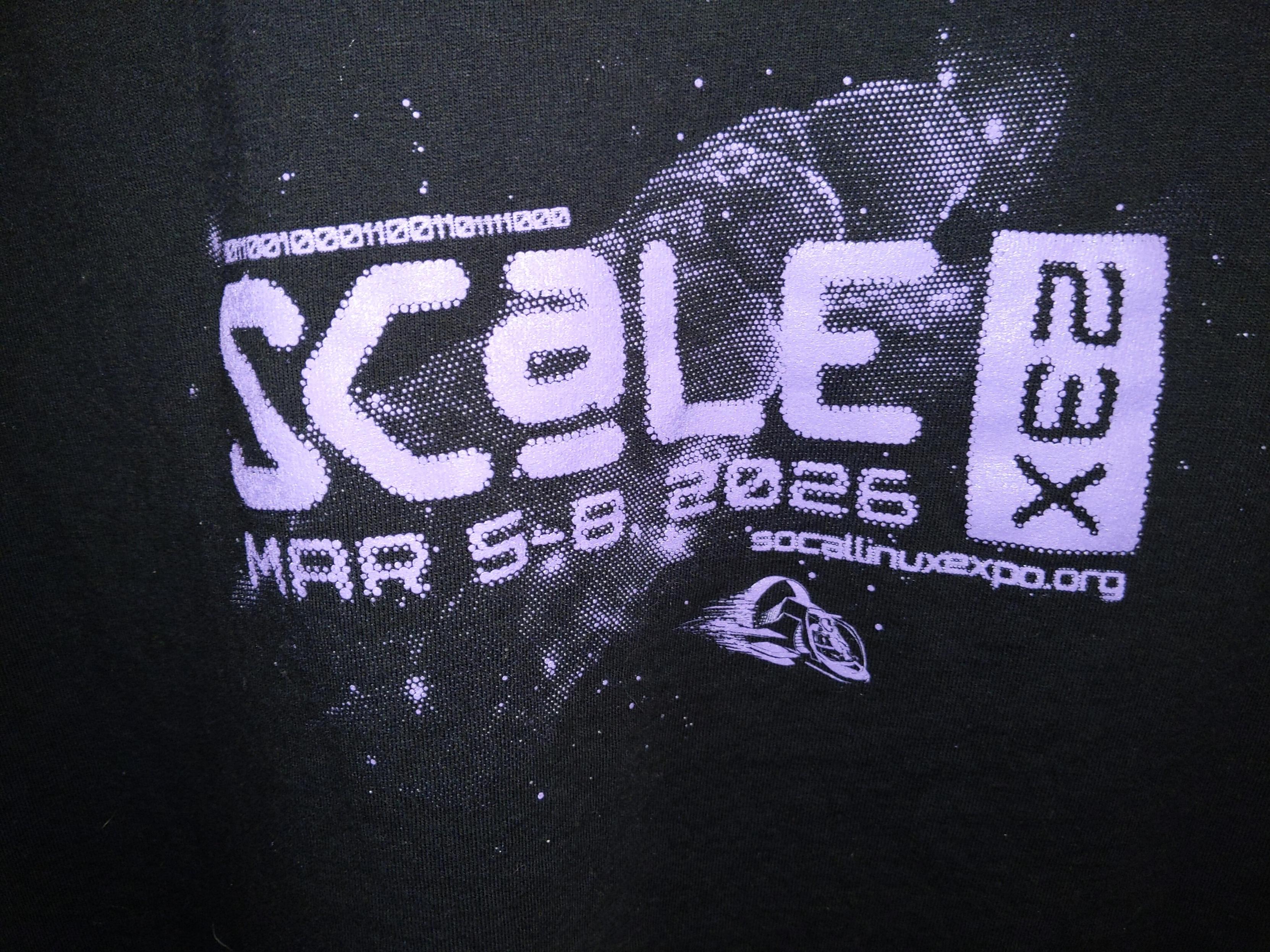 Back image on SCaLE 2026 T-shirt.