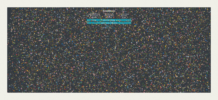 Full screen window mode of Zen browser, with the EmojiStorm page open by Robb Knight where I've clicked the button to spawn in new falling emoji so much, there is random emoji as far as the eye can see.