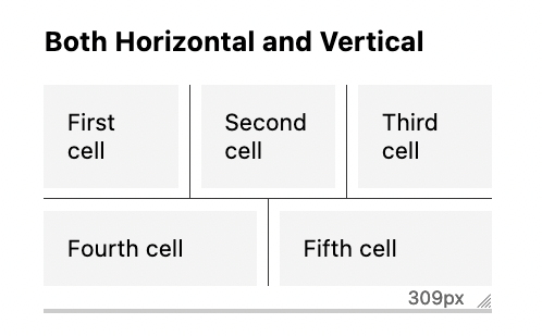 A five cell layout, with separators in-between the cells, without gaps in-between the separators.