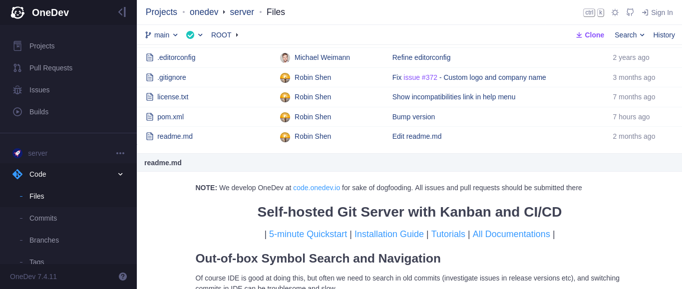 OneDev, a rich-featured and lightweight GitHub and GitLab alternative