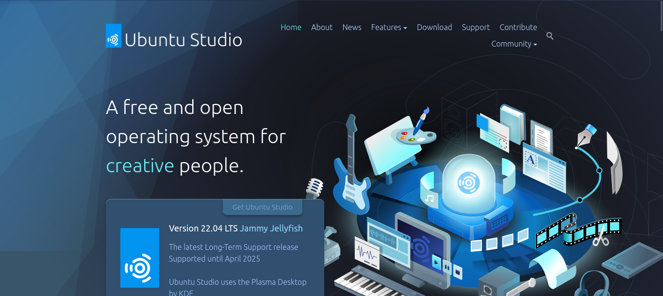 Ubuntu Studio, a free operating system fully equipped with audio visual tools including video editors.