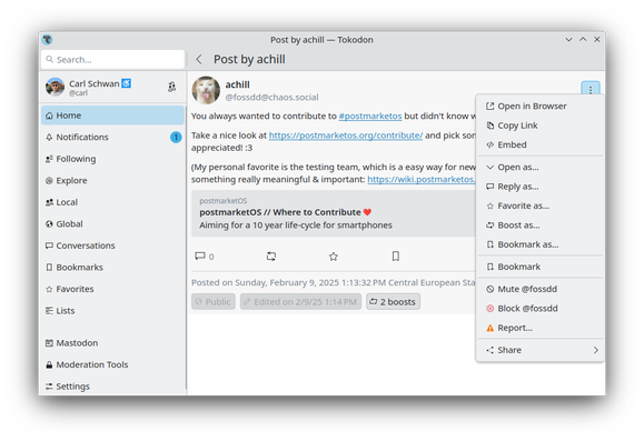 More fitting icons for the "Embed" and "Open in Browser" actions in Tokodon's context menu