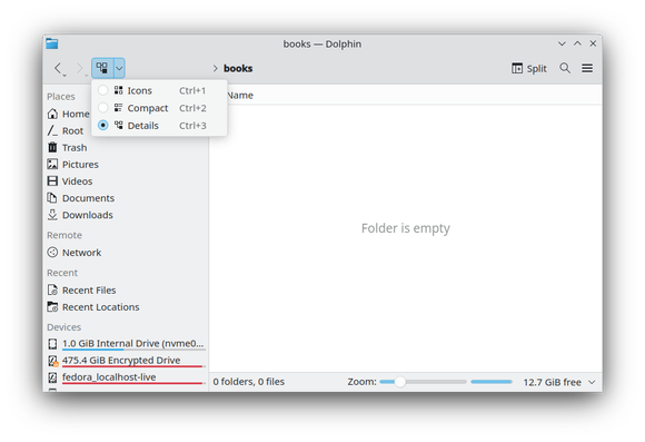 The three view buttons are now a single menu button.