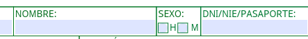 Captura de pantalla de un formulario genérico oficial gubernamental. Está recortado y sólo se ven tres casillas:

NOMBRE:
SEXO: H/M
DNI/NIE/PASAPORTE: