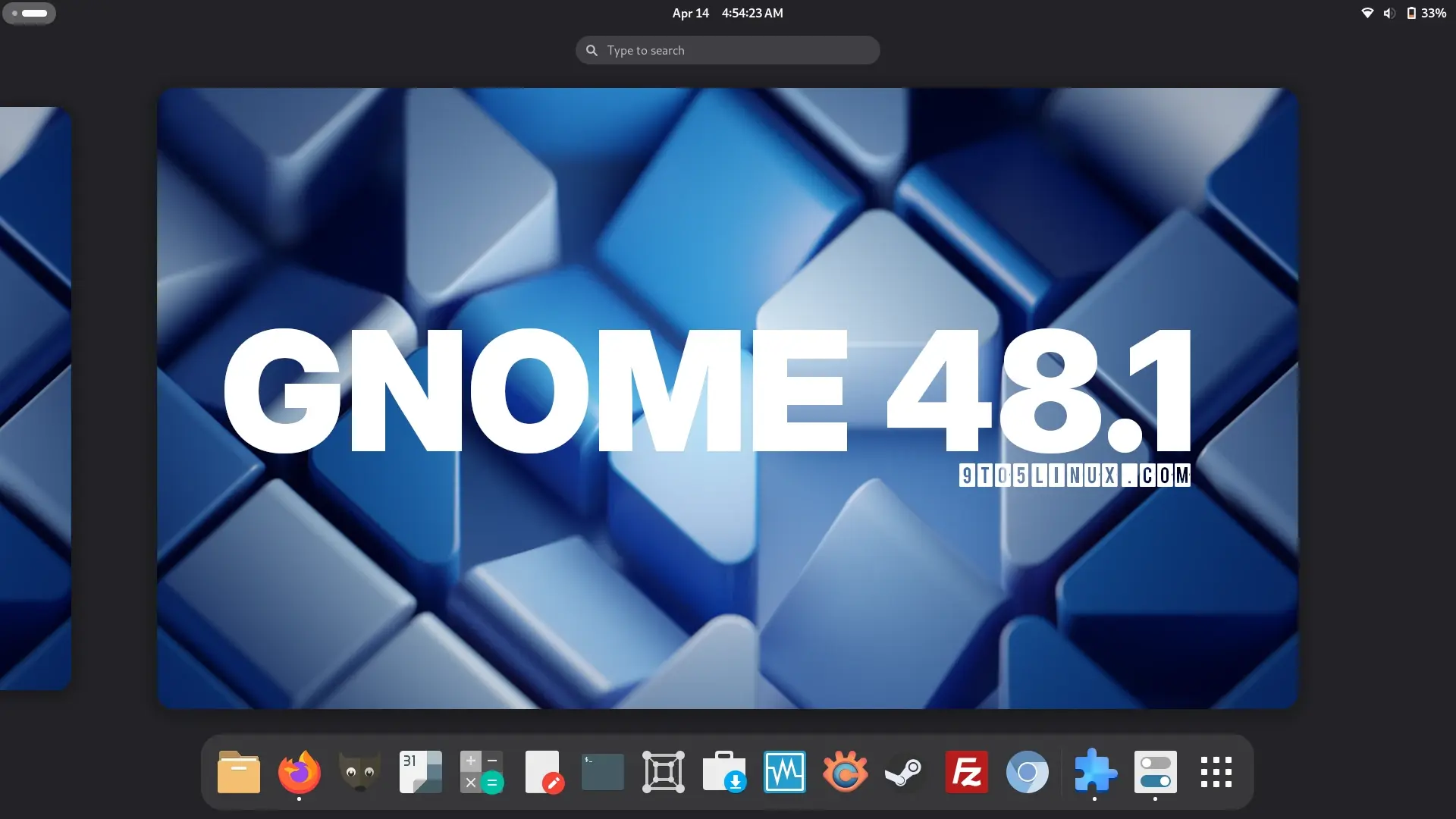 Screenshot of the GNOME desktop environment showing the Activities Overview.