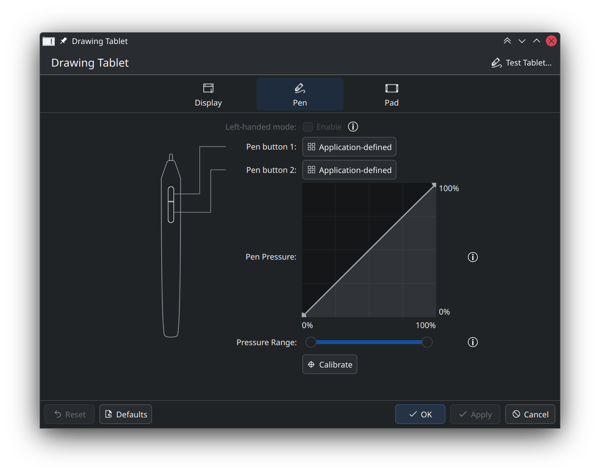 A screenshot of KDE's improved drawing tablet stylus configuration page.