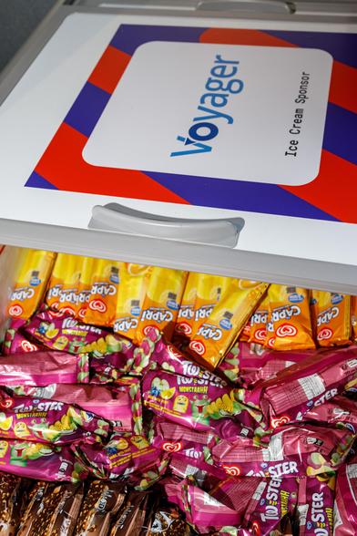 Ice cream box filled with different kinds of ice cream sponsored by Voyager