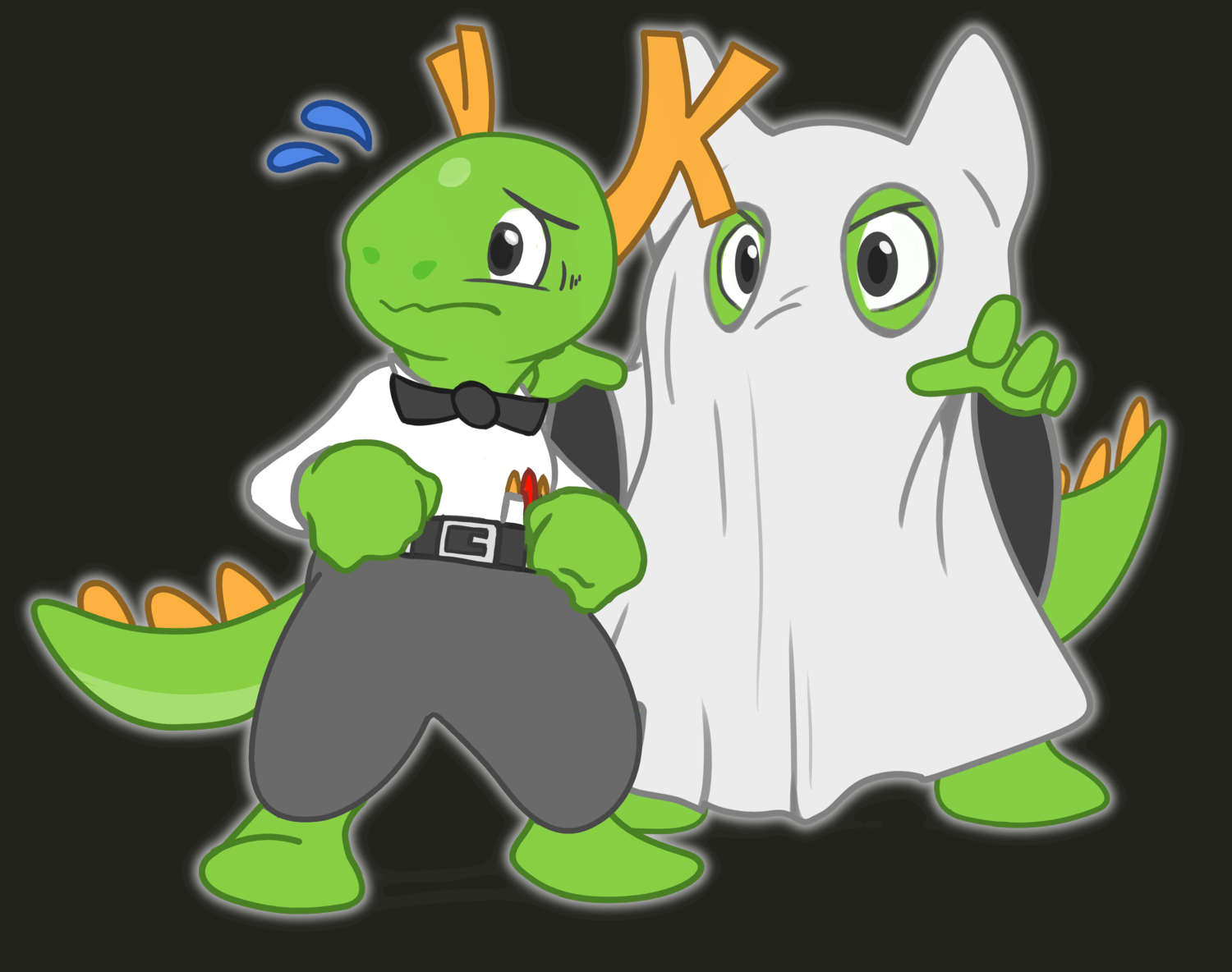 Konqi cosplaying as Bernard Bernoulli and Konqi ghost art CC BY-SA leggy2fast