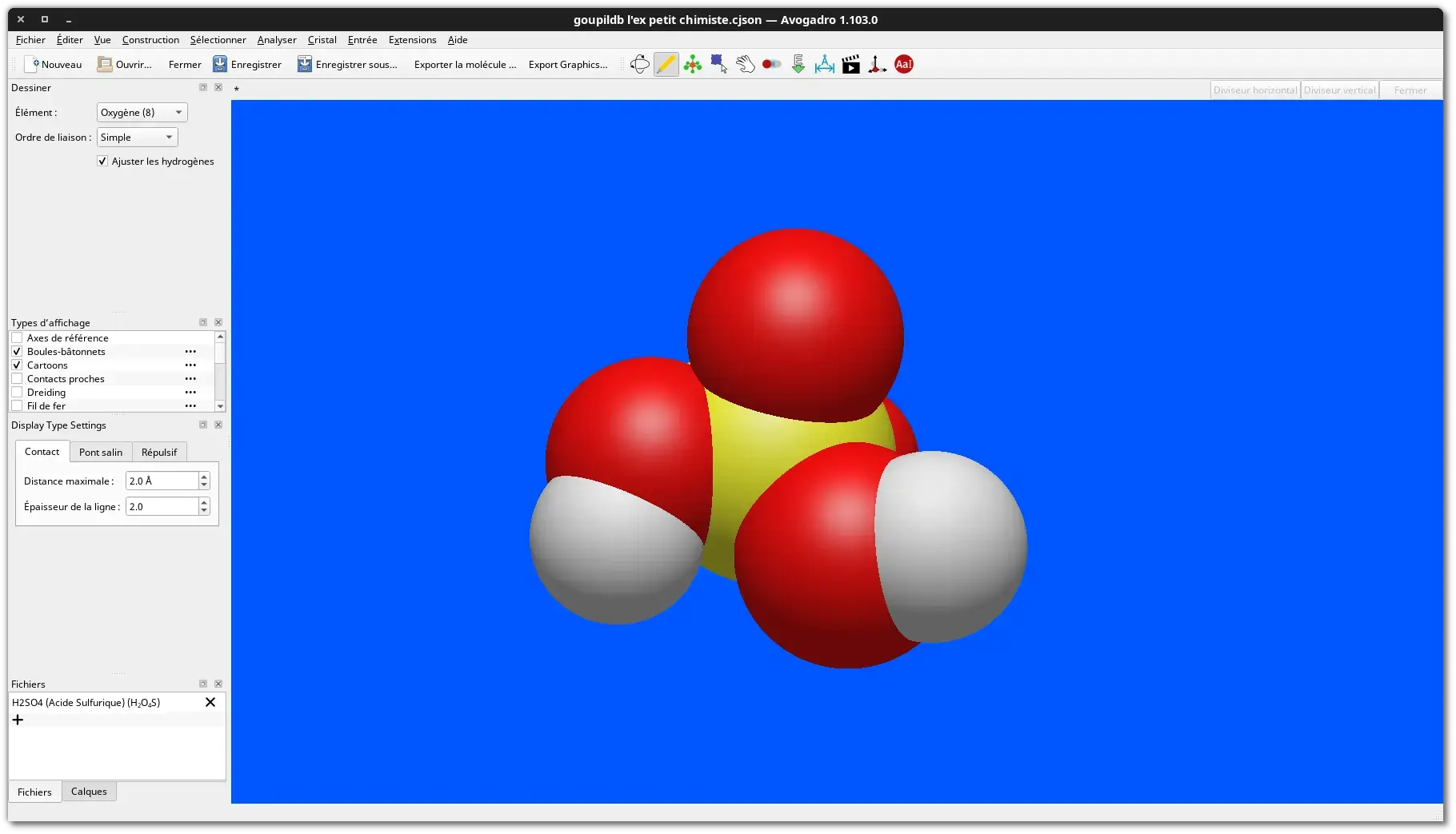 🕶️ A view of its UI (v.1.103.0 on my Linux PC), with the main menus at the top, the parameter area for the molecule to be modeled on the left, and the 3D model of the molecule on the main right, where the user can position atoms and bonds and navigate around them.

📚️ Avogadro is a libre and multi-platform molecular builder and visualization tool that is part of a software suite called Open Chemistry project. It can visualize properties such as molecular orbitals or electrostatic potentials and features an intuitive molecule builder. It can be used by end-users of the chemical industry and education. It can be extended with C ++ plugins or Python scripts, and integrates with online databases. An intuitive and ergonomic tool. Excellent.