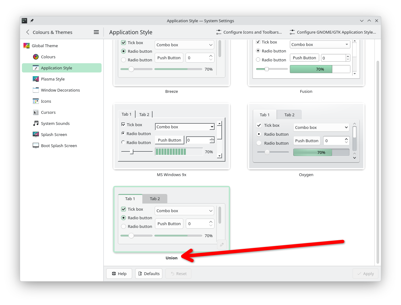 Settings page showing where to find the option to enable Union.