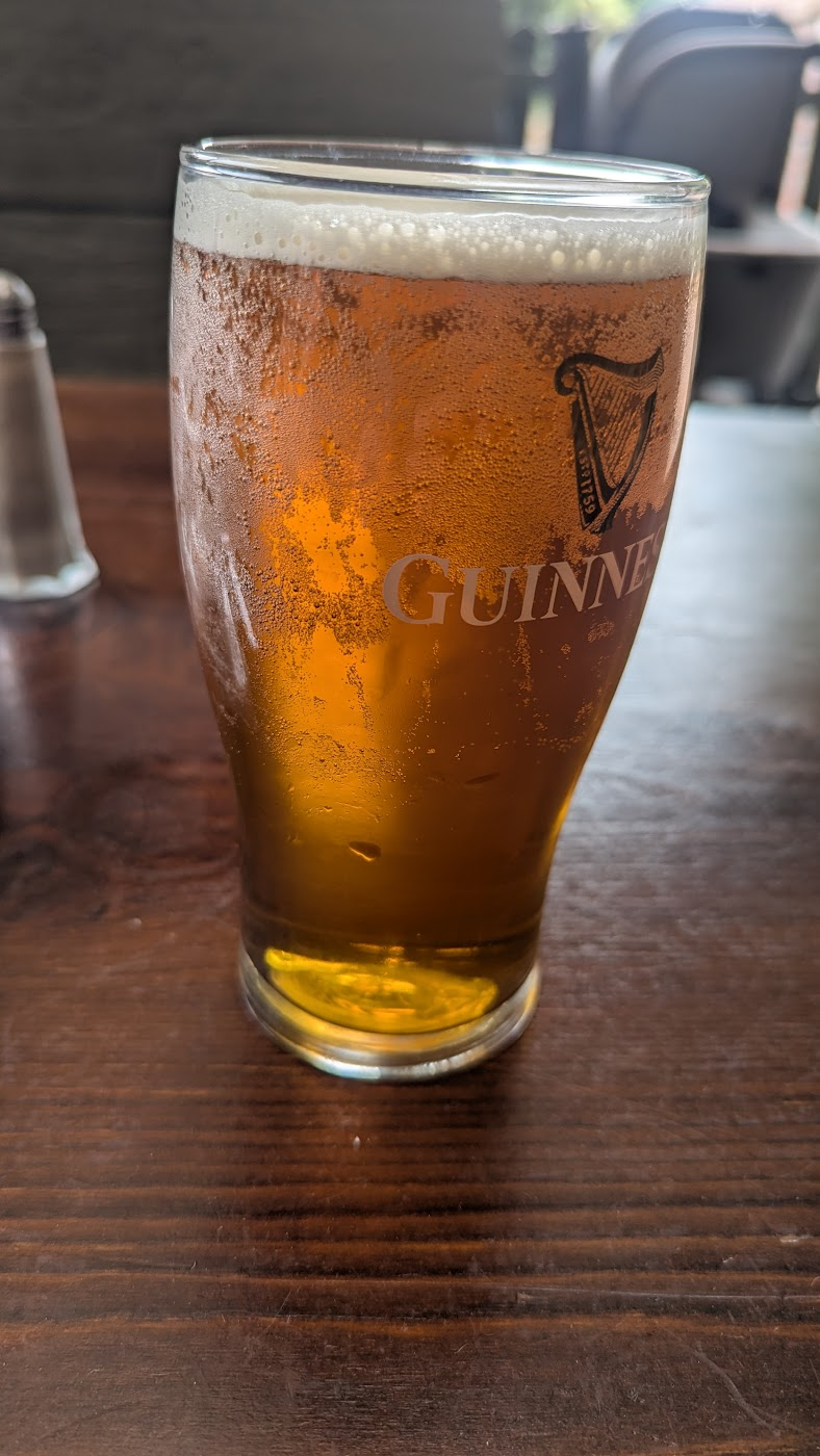 A rather delicious pint of Timothy Taylor's Landlord bitter in a Guiness Glass. I hate the heavy glass tankard they normally try to serve it in, so my wish was accepted!