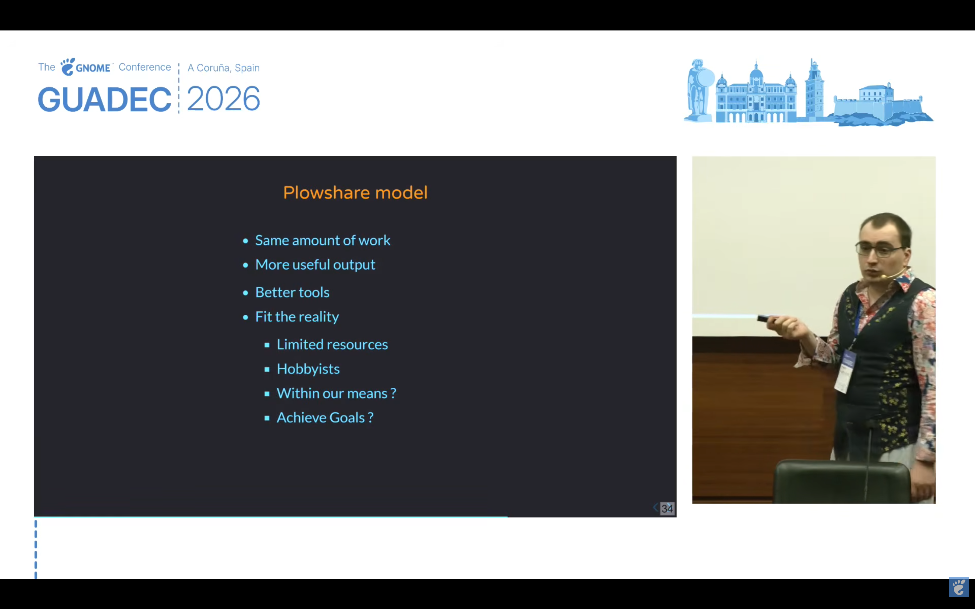 Thomas next to a slide that is described in the post