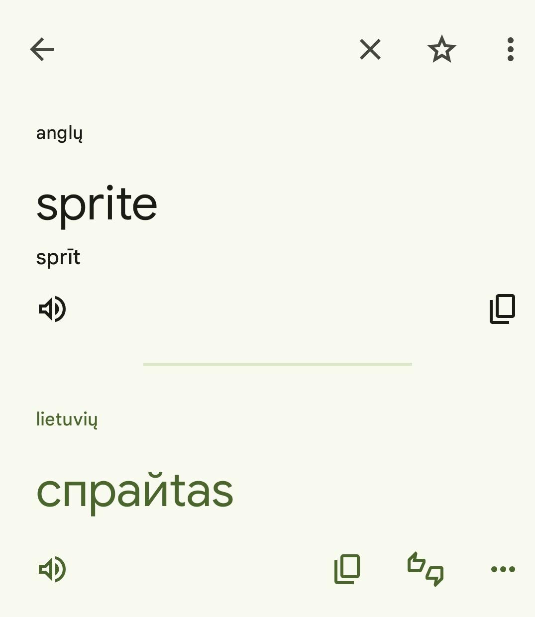 Screenshot of google translate app