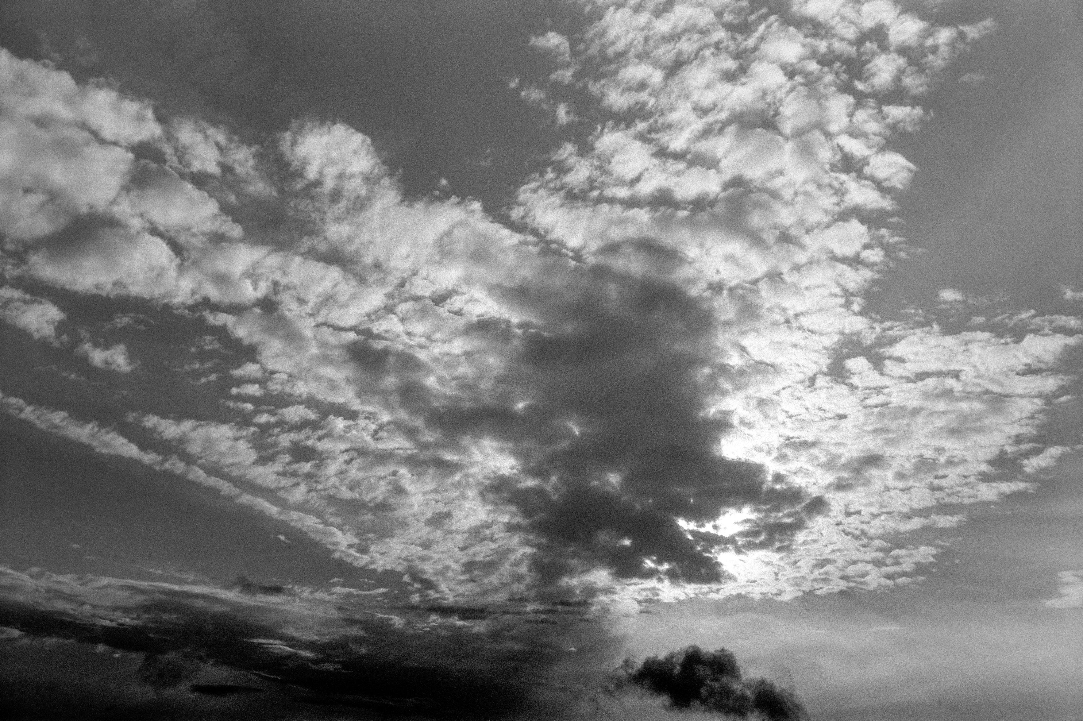 Morning clouds. August 24, 2026, 7:44am.

Contax IIa | W-Nikkor C 3.5cm f/2.5 | Delta 100 (exp 10/2025) | 1/250 at f/6.3 | ID-11 1+1 10:26 at 20.6 C ("11 at 20") | m43 scan, grain2pixel | traditional treatment in LR/PS