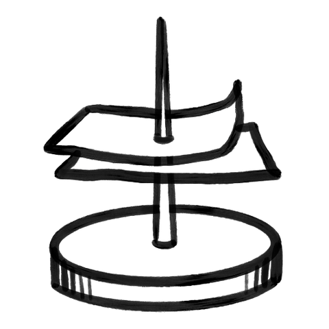 A short spear on a circular platform with two pieces of paper shoved onto it. These are more rare now, but you used to see them in diners and places with cash registers that accumulated a bunch of paper receipts over the course of the day.