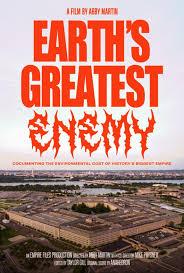 A film poster with title in large orange letters in top half on white background; 
beneath an aerial photo of a military structure, lake and forest in background

Text:
A RILM BY AERY MARTIAL
EARTH'S
GREATEST
ENEMY
WORE RUB PROCTON: