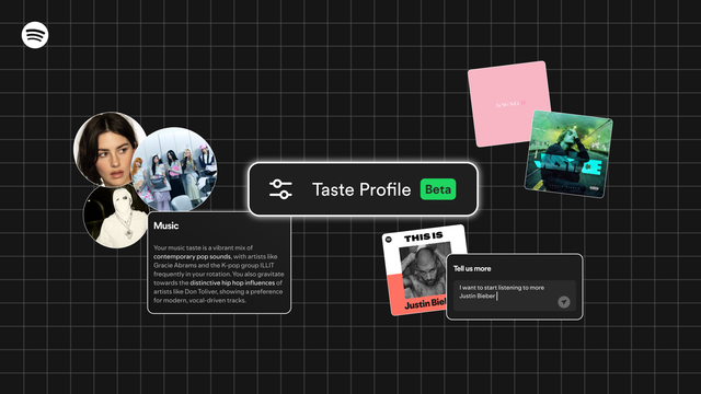 Spotify's beta "Taste Profile" showcases various artists and personalized music preferences, enhancing user recommendations.
