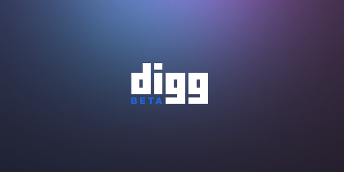 The Digg logo features a modern design with the word "digg" in white, accompanied by "beta" in blue against a gradient background.