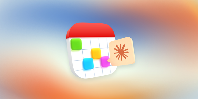 A colorful calendar app icon features various colored squares on a grid, with a speech bubble depicting a star symbol.