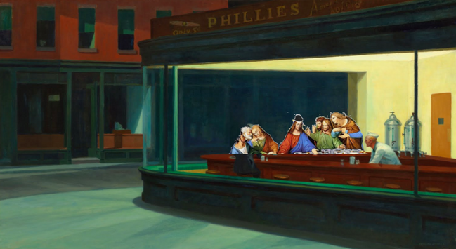 edward hopper nighthawks but the last supper is in the cafe