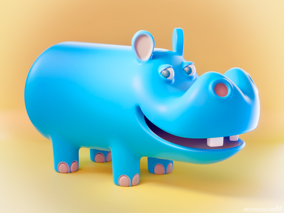 Colorful 3D rendering of a cute hippo character design.